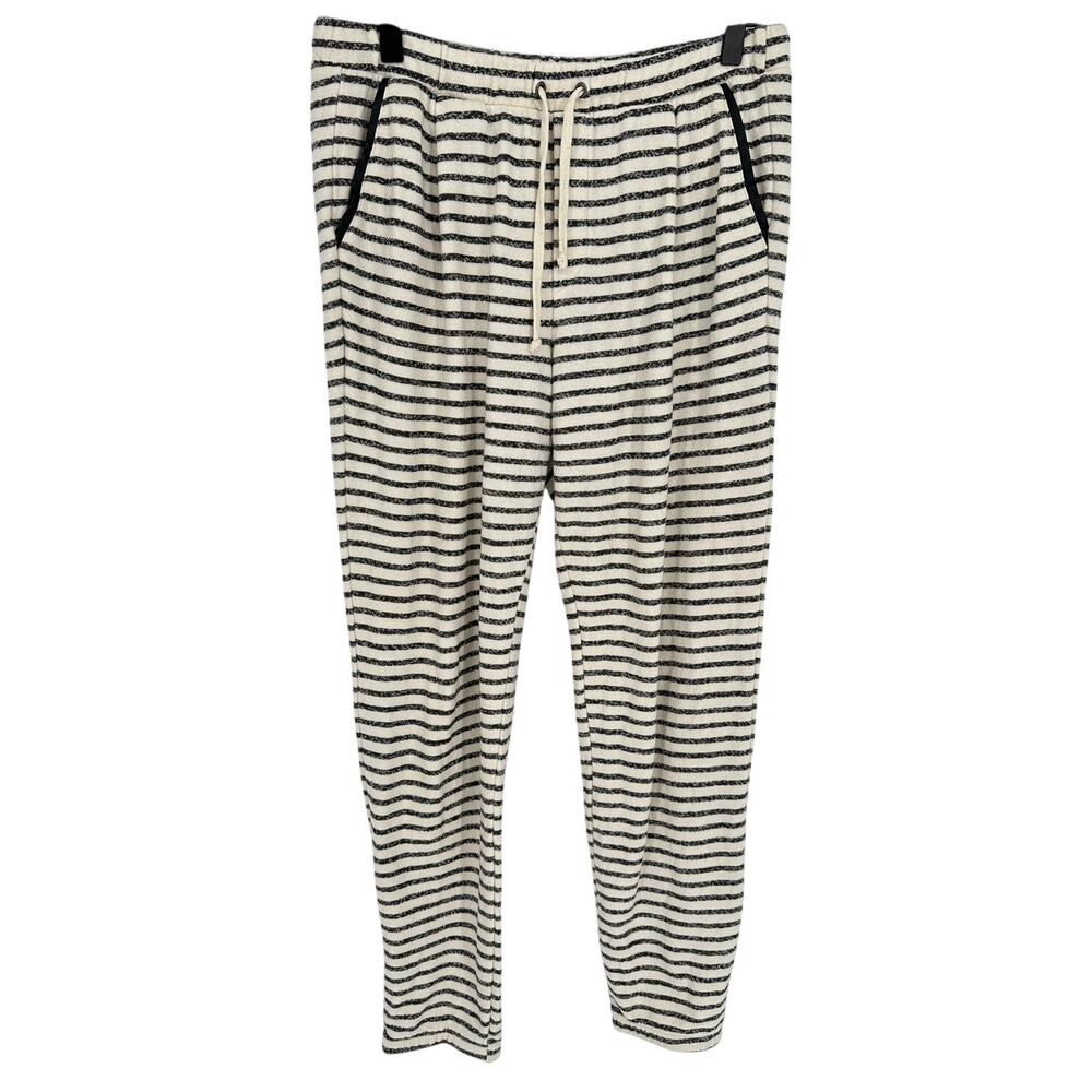 Splendid West Shore Stripe Sweatpants Gray White Faux Leather Trim Joggers Sz M